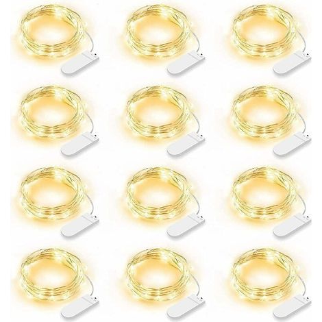 Lot de 12 Guirlande Lumineuse LED, Guirlande Lumineuse à Piles 2m 20 LEDs Fée Chaîne Lumières Guirlande IP65 Étanche LED Déco pour Chambre Noël Mariage Fête Jardin, Blanc Chaud (Blanc Chaud) (1/5)
