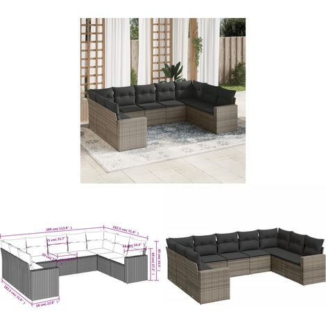 Salon de jardin 9 pcs avec coussins gris résine tressée - Ensemble Salon De Jardin - Salon De Jardin Extérieur - Meuble De Jardin - Canapé Jardin - Résine Tressée - Home & Living (1/3)