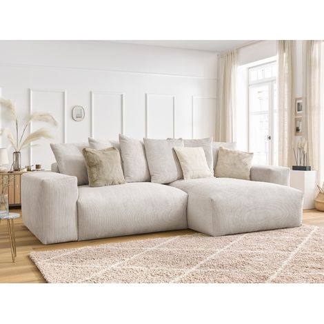 Bobochic – Canapé d'angle réversible 4 places – Velours côtelé beige – Longueur 310 cm – Confort optimal avec mousse HR – Design moderne (1/5)