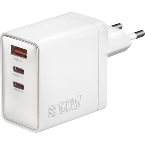 Caricabatterie da parete 4smarts Pocket GaN da 100 W con 2 porte USB-C + USB-A, colore bianco. (1/2)