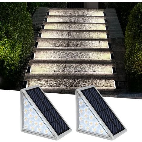 Lampes solaires LED pour marches, décoration extérieure solaire IP67 pour cour, terrasse, jardin, allées, porche, lot de 2 (1/5)