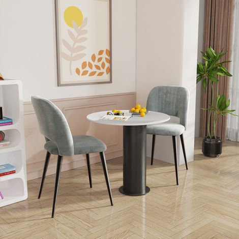 Lot de 2 chaises de salle à manger rembourrées en velous avec dossier et pieds en métal robuste pour salon et bureau gris (1/5)