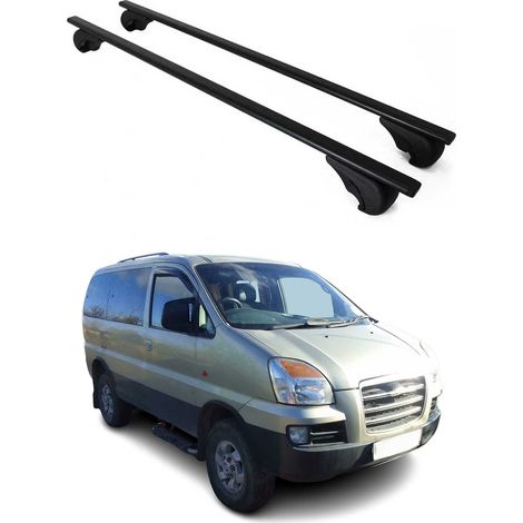 OMAC Barres de toit pour Hyundai H-1 Starex I 1997-2007 – TÜV / DIN 75302:2019 – Antivol inclus – Charge max 75 kg – 2 barres Noir (1/4)