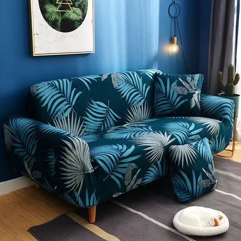 Housse de Canapé 2 Place 140 180cm Couverture Canapé avec Accoudoirs Moderne Couvre Canapé Elastique Universelle Revêtement de Canapé Housse de Protection bleu Noir (1/3)