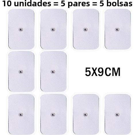 Patchs de gel auto-adhésifs de rechange pour appareil de massage TENS (5 x 9 cm, 10 pièces). (1/5)