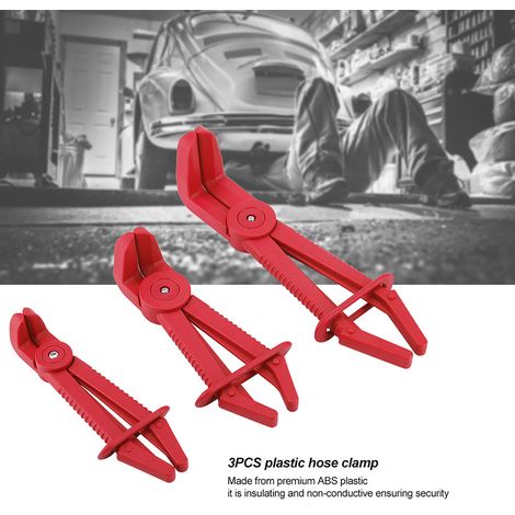 Kit de 3 pinces flexibles en plastique pour tuyaux de frein, de carburant et d'eau (rouge) (1/5)