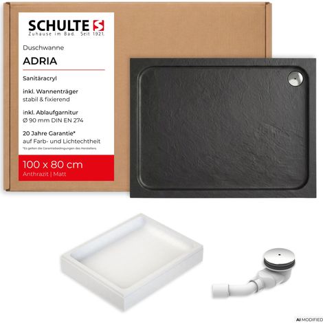 Schulte Duschwanne Adria 100x80 Anthrazit - Komplettset inkl. Wannenträger und Ablauf, aus hochwertigem Sanitäracryl