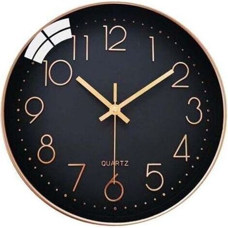 Horloge Murale Silencieuse sans tic-tac, 20cm Chiffres Arabes Horloge Quartz Ronde Moderne Décorative, pour Salon Chambre Cuisine Bureau Classe - Noir (1/5)
