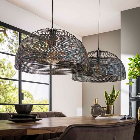 Suspension 2 lampes 140x60x150 cm en métal brun noir - HEDEL