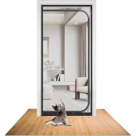 Filet de protection pour chat de balcon avec zip, anti-fuite et anti-moustique, écran de porte en maille 95x220cm, noir, empêche les chats de sauter (1/5)