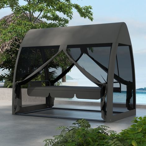 Balancelle de jardin 3 places – Fonction lit avec moustiquaire – Structure en acier imperméable – Charge maximale 300 kg – Dimensions 240L × 140P × 197H cm