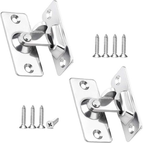 Lot de 2 verrous de porte à 90 degrés avec 8 vis - En acier inoxydable - Petit verrou de porte à angle droit des deux côtés - Verrou coulissant pour porte coulissante, porte de fenêtre (1/5)