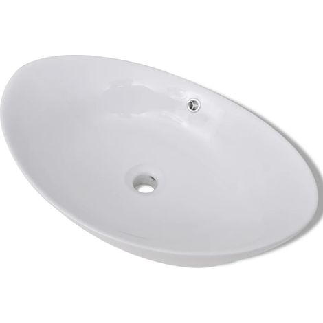 Lavabo ovale da bagno con troppopieno 59 cm ceramica bianca 020002483
