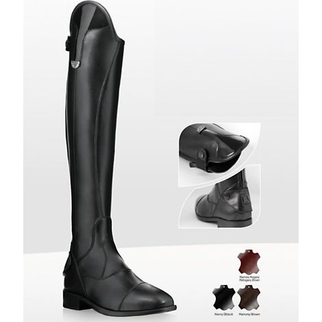 36, Braun: Atena superelastischer Turnierstiefel aus Kalbsleder mit hinterem Reißverschluss, Gummizug und Sporenauflage (1/2)
