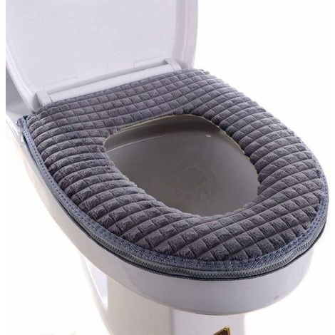 DEESSE SHOP - Lot de 2 coussins de toilette, housse de siège de toilette, tissu en peluche, design à fermeture éclair, adapté à tous les types de toilettes, épais et chaud, 43 cm de long, 37 cm de lar (1/3)