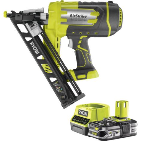 Confezione RYOBI 18V OnePlus R15GN18-0 chiodatrice ad aria inclinata - 1 batteria 2,5Ah - 1 caricatore rapido RC18120-12