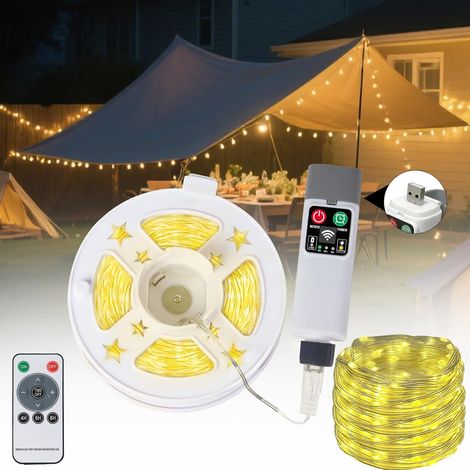 20 m lange USB-Seitenleuchten – Warmweiß – Mit Maßband – LED-Wandzeltleuchte – Geeignet für Camping, Gartenpartys und Partydekoration (1/5)