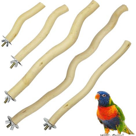 Perchoir Oiseau - Lot de 5 - Bois Naturel - Grimper Mâcher Jouer - Cage Perruche Perroquet - 10 à 30 cm (1/5)