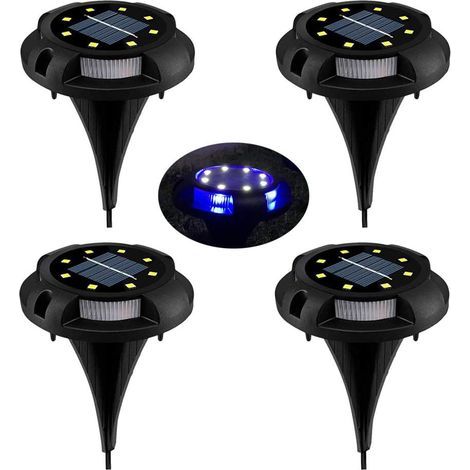 Solar-LED-Gartenleuchten, 8 LEDs, 4er-Pack, Solar-Gartenleuchten mit Spots, IP65 wasserdicht, dekorative Rasenbeleuchtung für Wege, Gärten, Terrassen, Höfe, Rasenflächen, Weiß (Naturweiß + Blau) (1/5)