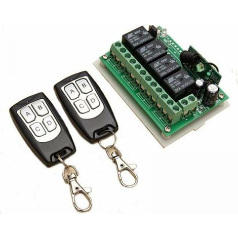 433MHZ Télécommande à Canaux sans Fil DC 12V 4CH Interrupteur à Relais RF Longue Distance 2 émetteurs +1 Récepteur pour Porte de Garage/Portail Alarme (1/3)
