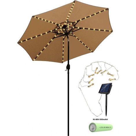 Guirlande Solaire pour Parasol - 104 LED - Avec Télécommande - 8 Modes - IP67 - Étanche - Pour Fête, Noël, Halloween, Camping (Lumière Blanche Positive)
