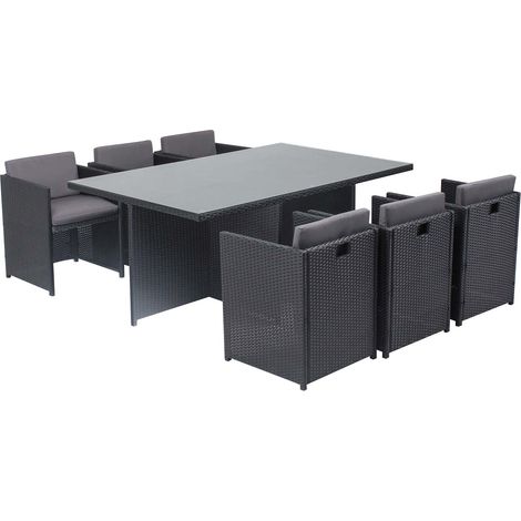 Conjunto de muebles de jardín 6 plazas negro/gris + funda protectora MIAMI (1/3)