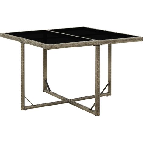 vidaXL Garden Table Grey 109x107x74 cm Poly Rattan and Glass