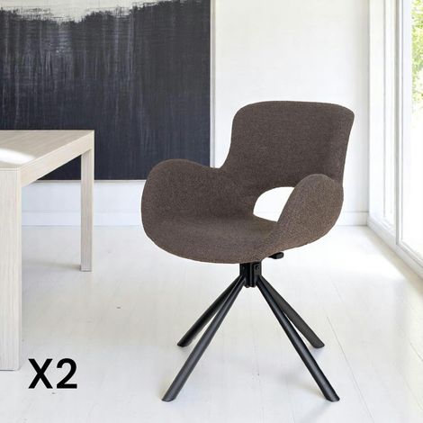 Chaise pivotante taupe en tissu bouclette, dossier ouvert (lot de 2) SAVONE (1/5)