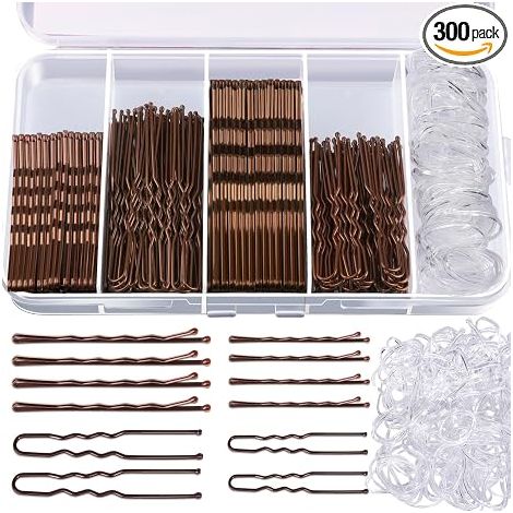 Ce lot de 300 pinces à cheveux comprend 100 pinces à cheveux pour femmes, 100 pinces à cheveux marron et 100 élastiques. Les pinces à cheveux conviennent aux chignons et sont disponibles en trois tail (1/5)