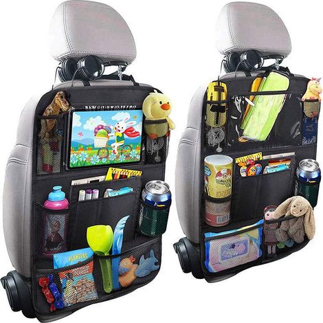 Protège-siège auto imperméable, organisateur de voiture avec support iPad transparent, tapis anti-poussière pour enfants, protection dossier et banquette, 1 pièce, rangement multifonction. (1/5)