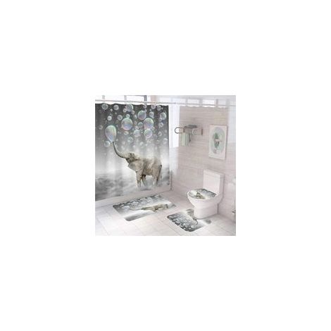 Ensemble rideau de douche éléphant amusant avec tapis, décoration de salle de bain durable et imperméable pour les espaces enfants (1/5)