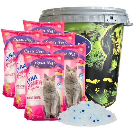 6 x 5 litres Lyra Pet® Lyra Power Silica Silicate Litière pour chats dans un bac de 30 L
