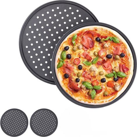 Plaque à pizza, lot de 4, ronde, perforée, antiadhésive, 32 cm (1/5)