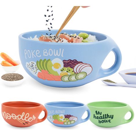 Bol "Poke". Grand bol céramique 680 ml. Tasse poke design pour salade, soupe de nouilles, Pho, Udon et Soba. 19,5 centimètres x 8,5 centimètres (1/5)