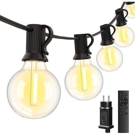 BBPETOPE Guirlande Lumineuse Guinguette Extérieure‑30M G40 LED, 50 Ampoules, Culot E12, 2700 K, Norme Européenne, avec Télécommande [Classe énergétique E] (1/5)