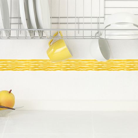 Frise décorative adhésive, lignes horizontales, dessinées, jaune et blanc, 5 cm X 300 cm (1/5)