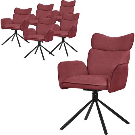 ML-Design Esszimmerstühle drehbar 6er Set Rot mit Stoffbezug, Wohnzimmerstuhl mit Armlehne & Rückenlehne, 360° Drehstuhl, Polsterstuhl mit Stahlgestell, Sessel ergonomisch, Küchenstuhl Loungesessel (1/5)