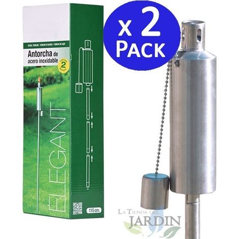 Lot de 2 Torches de Jardin en Acier Inox 115 cm - Durent toute la Nuit - Fermeture Anti-fuite