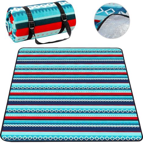 (bleu) Couverture De Pique-nique Arrire Impermable 200 X 200 Cm Couverture Impermable Pliable  Trois Couches Grand Tapis De Plage Convient Pour Le (1/5)