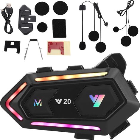 Casque intercom pour moto, kit mains libres Bluetooth sans fil pour moto avec réduction du bruit, double haut-parleur, IPX6, RGB, réponse automatique, technologie sans fil 5.3