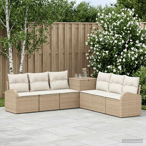 vidaXL Set di divani 7 pz Beige e Bianco Crema 124 x 62 x 69 cm (1/5)