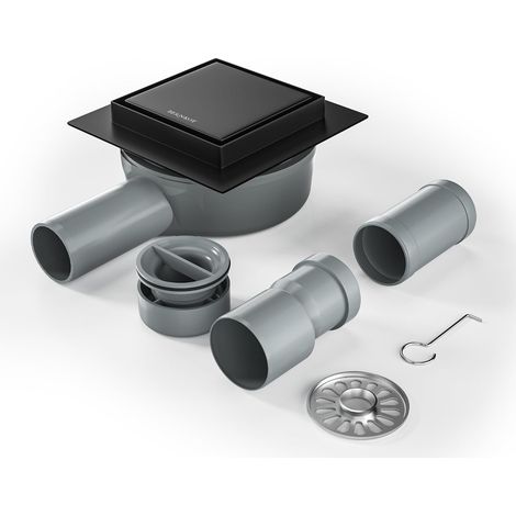 Caniveau de douche carré 10 x 10 cm, siphon à 360° avec système anti-odeurs et tamis à cheveux 2 en 1 - En acier inoxydable - Très plat - DN50 DN40 - Doré (1/5)