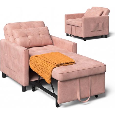 Fauteuil-lit Convertible 1 Place 3 en 1 - Dossier Réglable, Sur Roulettes - 174x78 cm