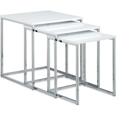 Lot de 3 tables gigognes carrées pratiques salon jardin 42 x 40 x 40 cm en MDF blanc (1/3)