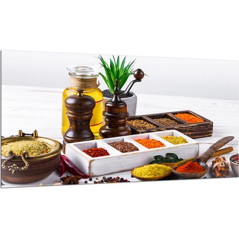 PLAQUE DE PROTECTION EN VERRE POUR CUISINIÈRE 90x52 ÉPICES (1/5)