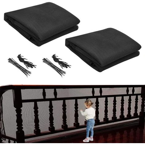 Filet de sécurité pour escaliers, filet de sécurité pour balcon, filet de protection - Noir - 79 cm x 3 m - 2 pièces (1/5)