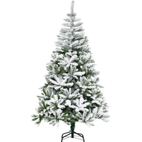 Sapin Noël artificiel effet neige ignifuge charnières, vert blanc (1/5)