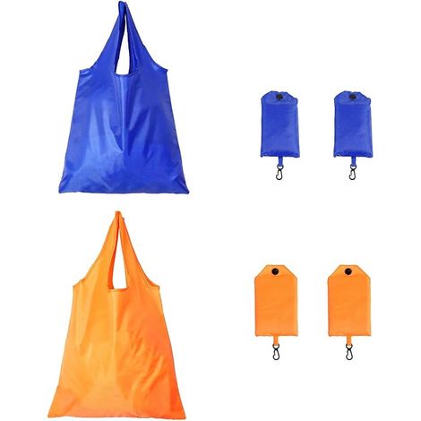CCYKXA 4-teiliges Set (38 x 38 cm) faltbarer Einkaufstaschen und Tragetaschen aus Polyester, tragbare Einkaufstaschen mit Griffen und Aufbewahrungstasche, Einkaufswagentasche für Einkaufen, Camping, (1/5)