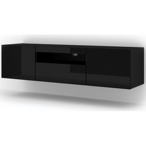 AURA 150 cm, mobile TV a parete o in piedi, nero opaco / nero lucido