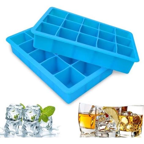 Lot de 2 moules à glaçons en silicone, démoulage facile, 15 glaçons par moule, pour chocolat, whisky, cocktails et autres boissons (1/5)